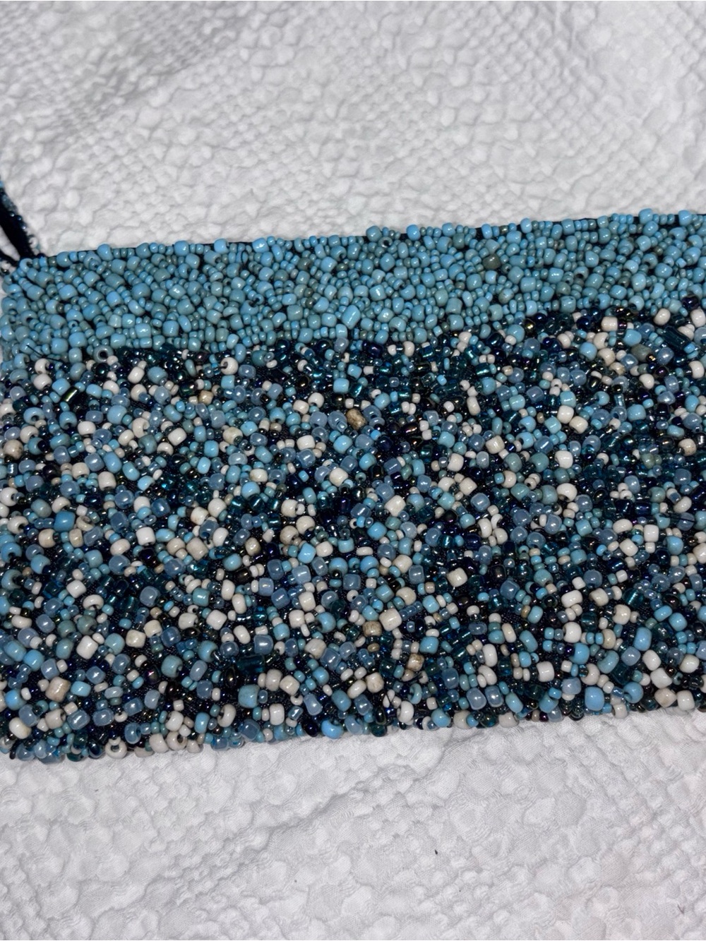 Source Unknown Beaded Clutch in Light Blue, Navy & Cream